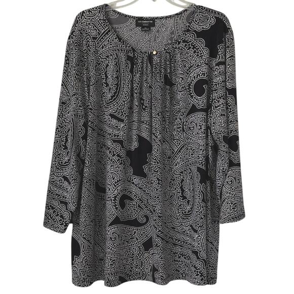 Liz Claiborne Career Paisley Blouse Womens Size 3X Black White Flowy Stretchy - Picture 1 of 12